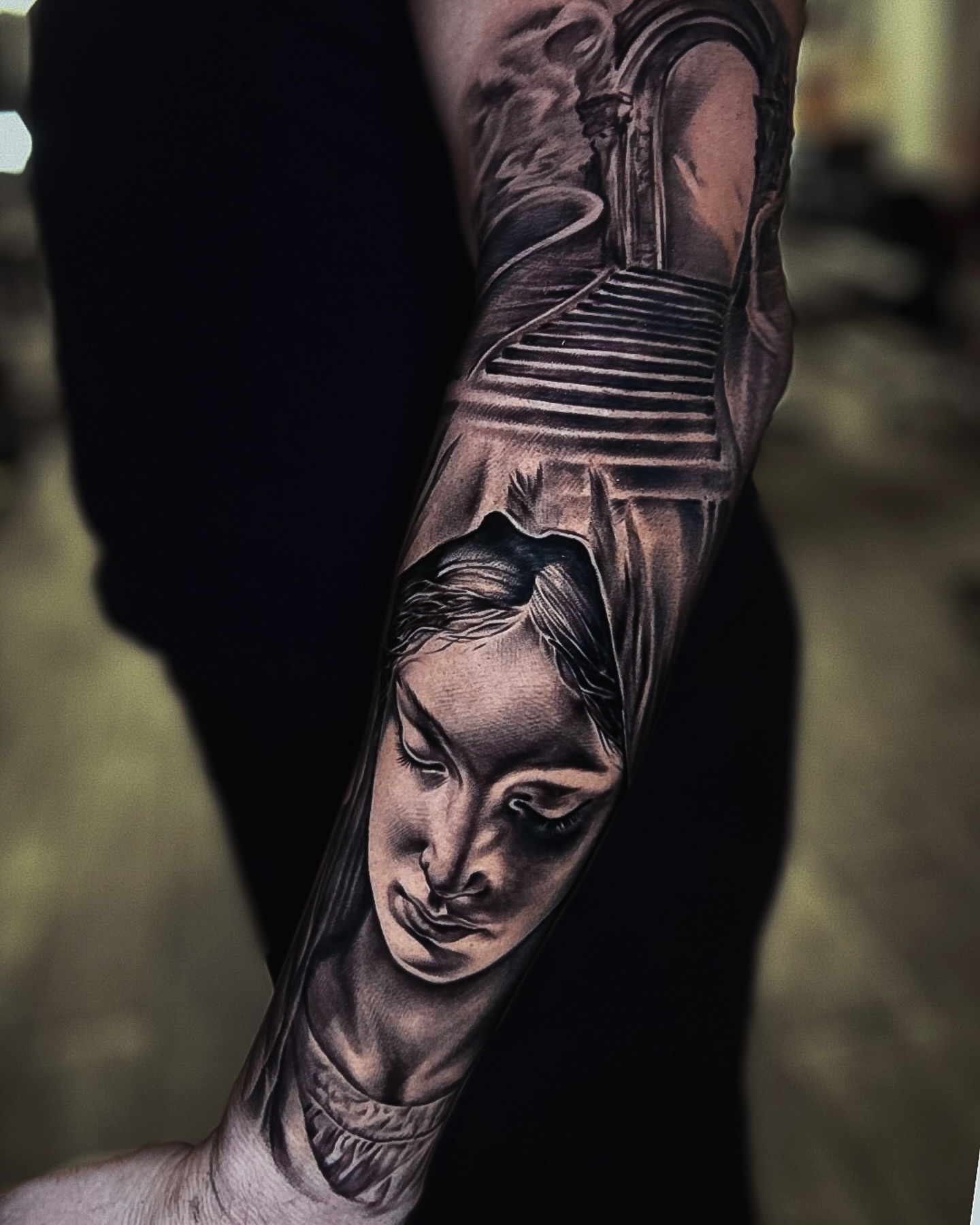 Woman's face realism tattoo on the forearm by Luis Manuel Olivera, North Miami, Florida