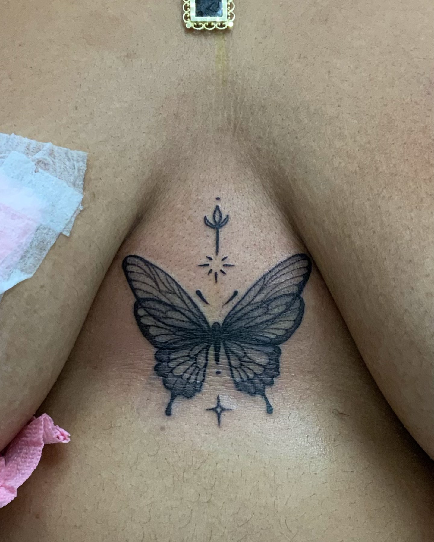 Butterfly black and grey tattoo on the thigh by ⁘ heléna tupou-lisle ⁘