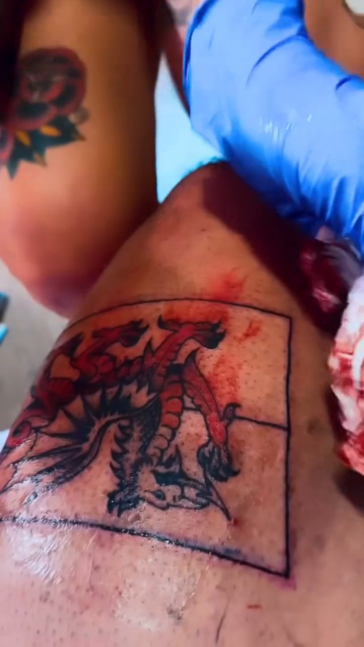 Dragon tattoo American traditional tattoo on the thigh by Aim 🤍