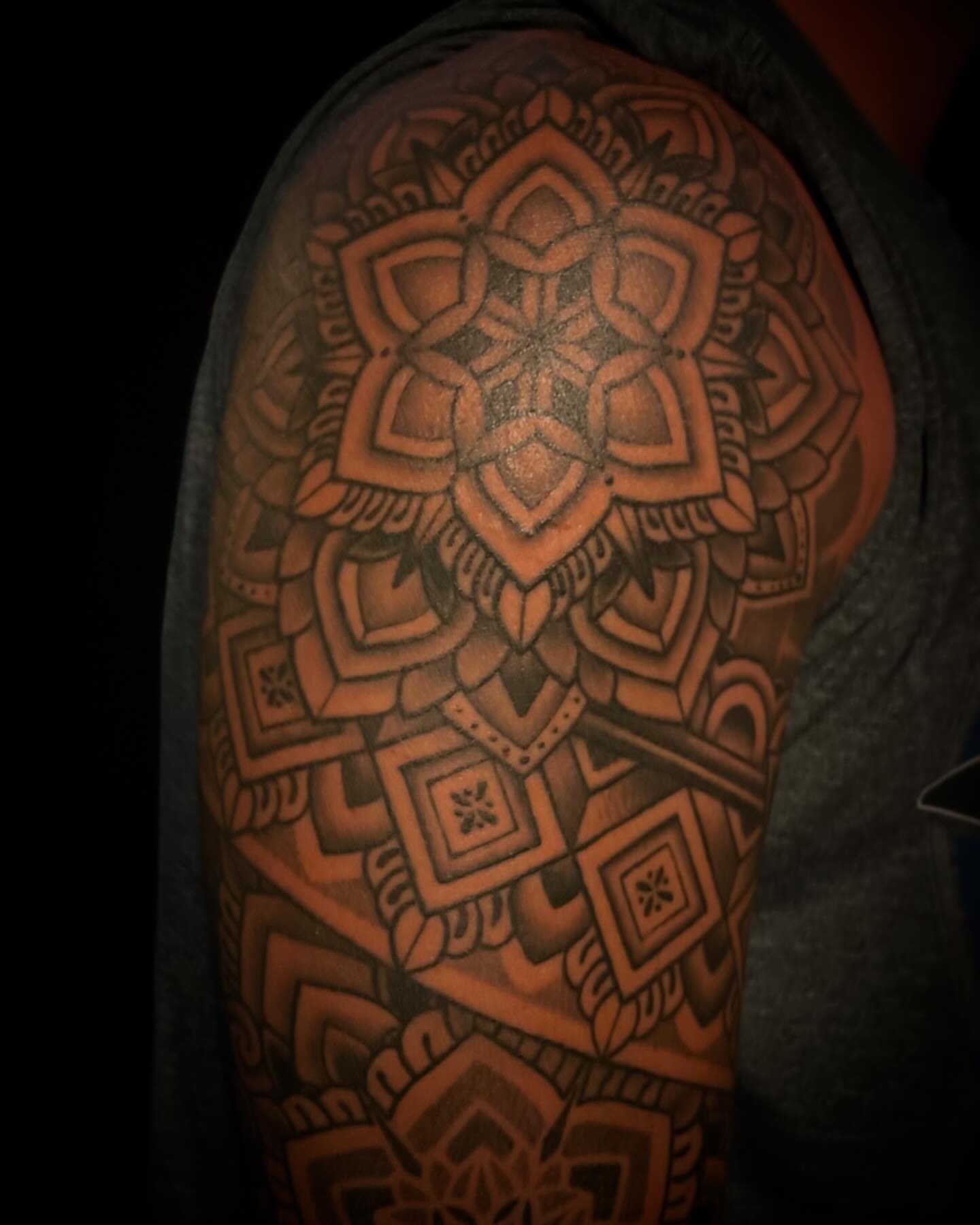 Geometric mandala geometric tattoo on the shoulder by Jacob Finelli