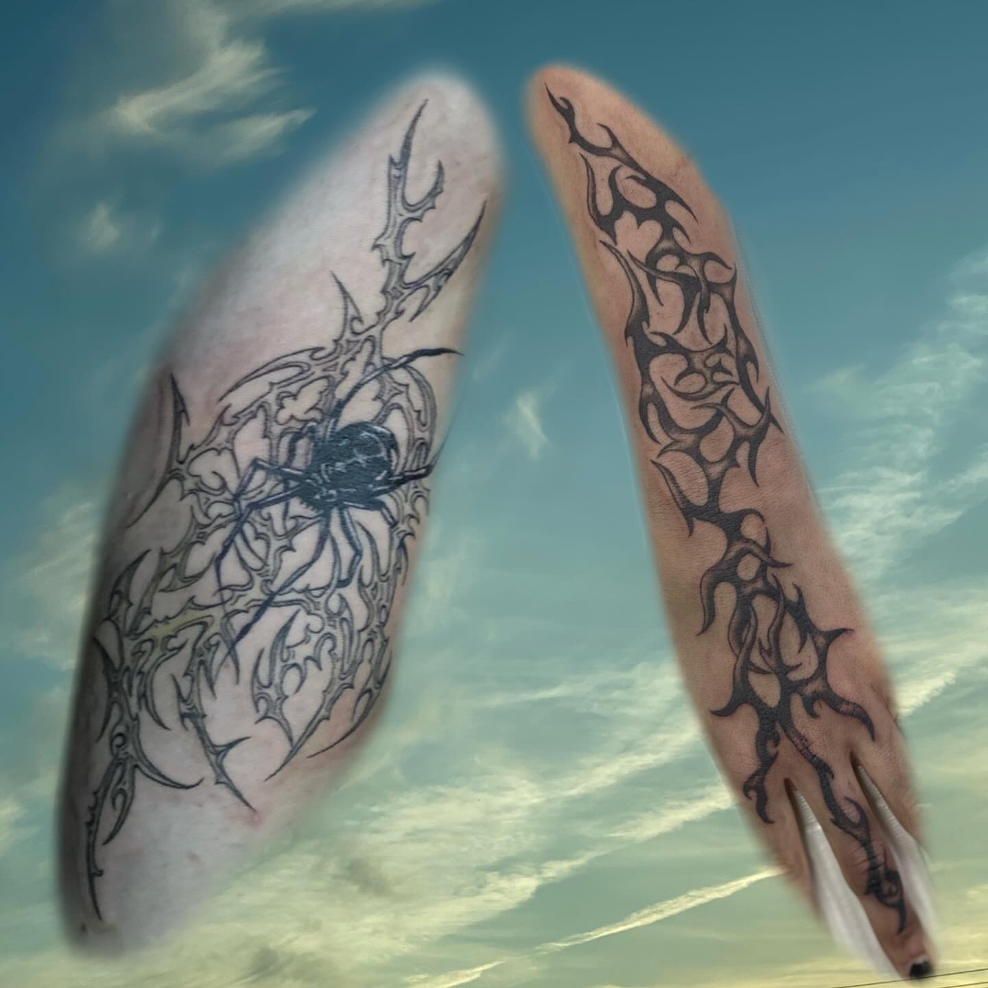 Spider tribal tattoo on the forearm by Maddy ⁂, Murfreesboro, Tennessee