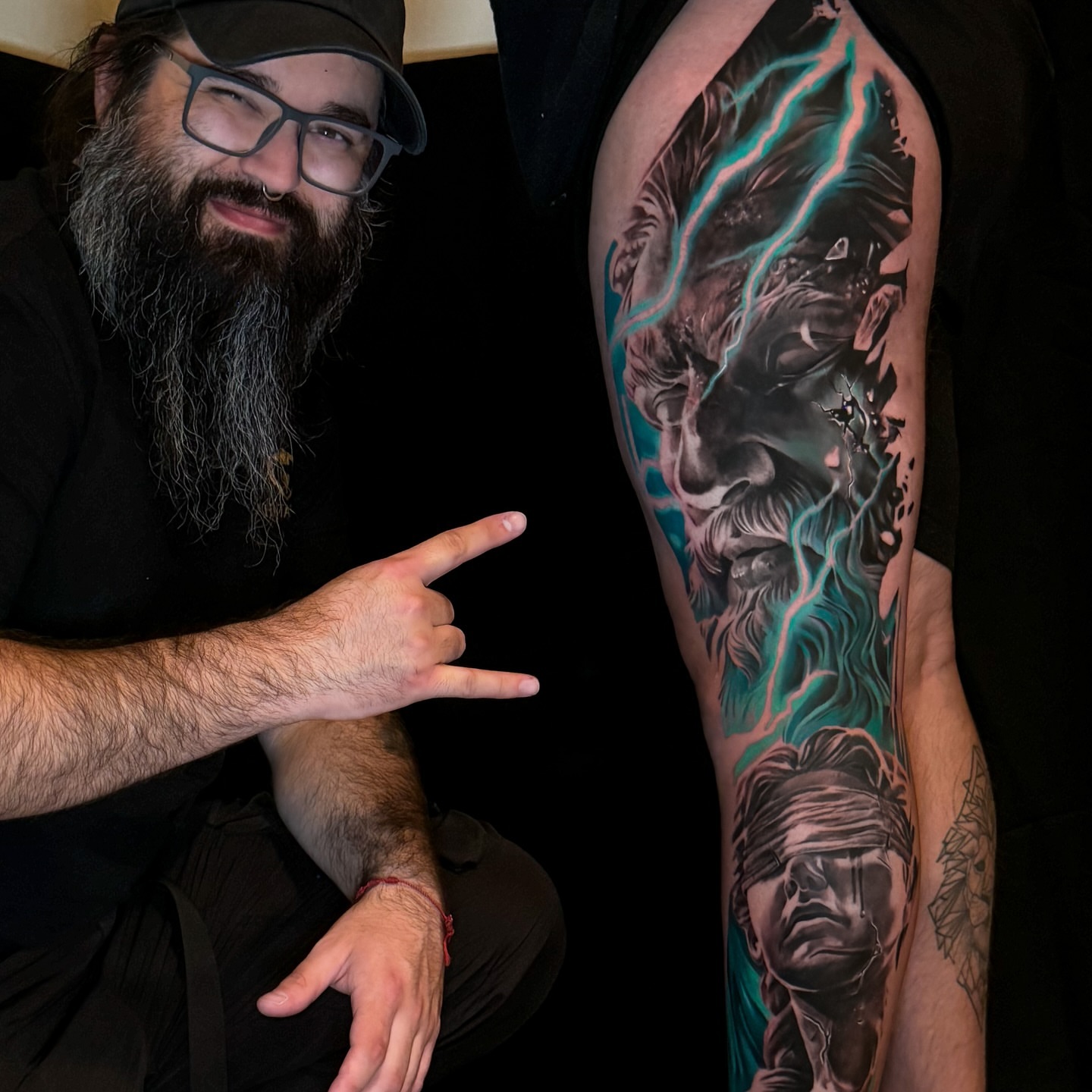 God-like figure realism tattoo on the forearm by Juan Pablo Molina