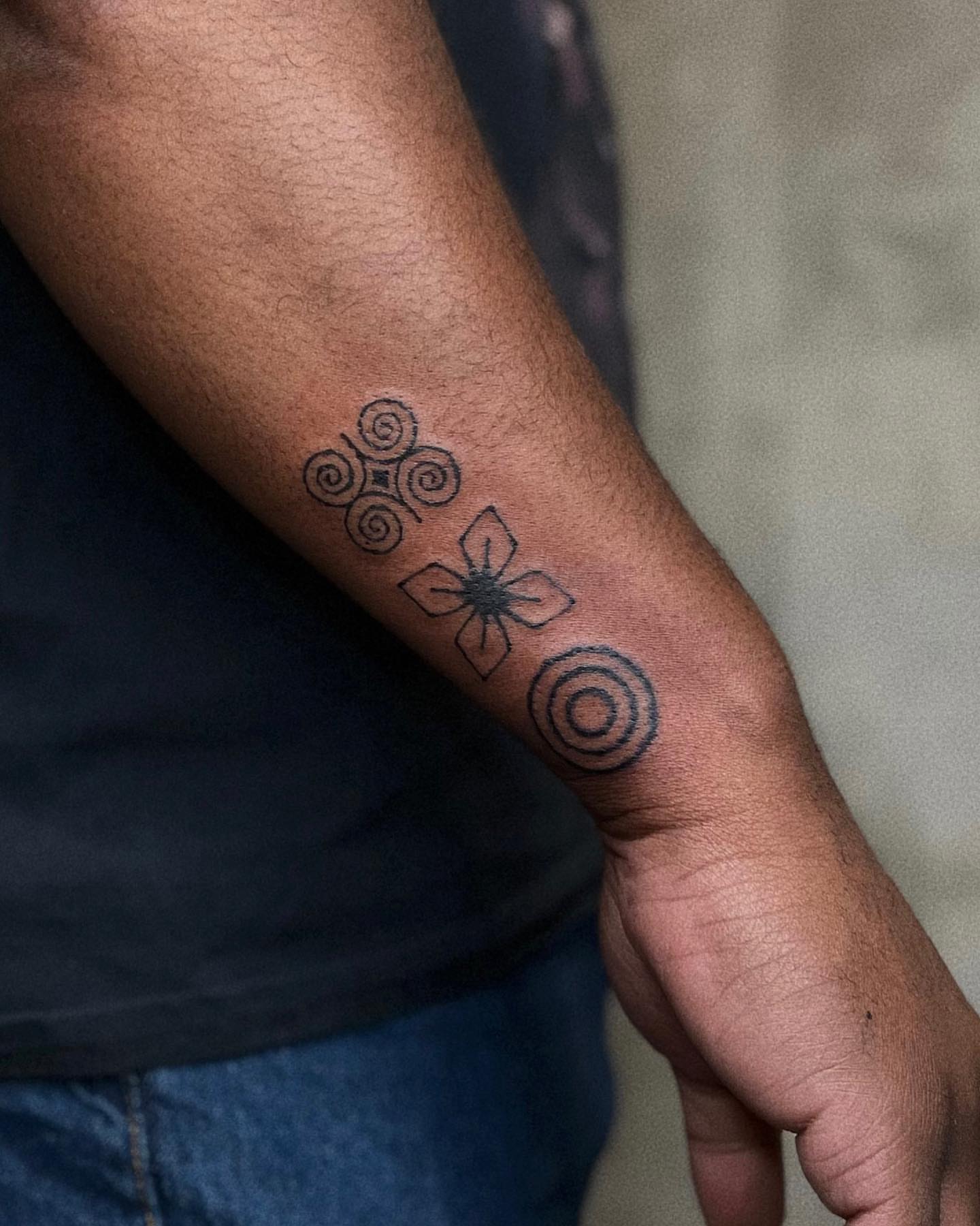 Geometric patterns geometric tattoo on the forearm by San Kang