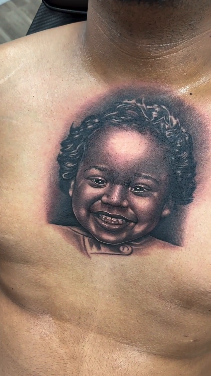 Child's portrait realism tattoo by Joshua ramirez, Montebello, California