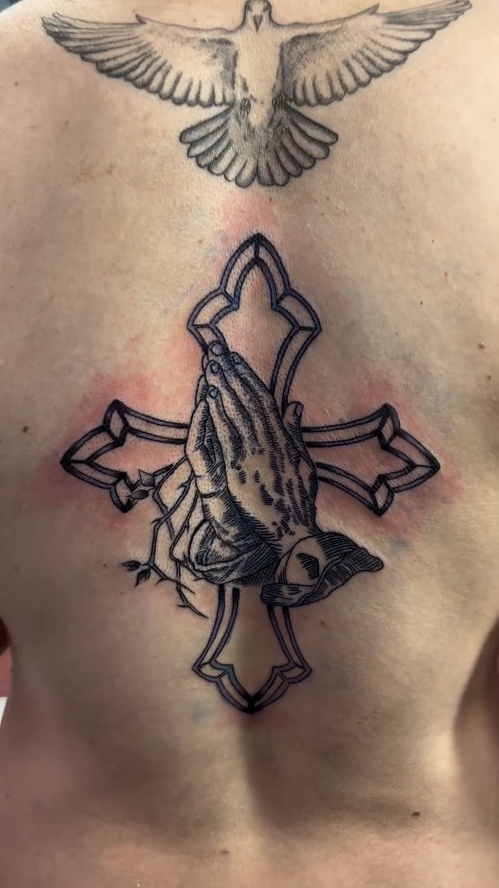 Praying hands and cross realism tattoo by πΈππππ¦π£ππΈ