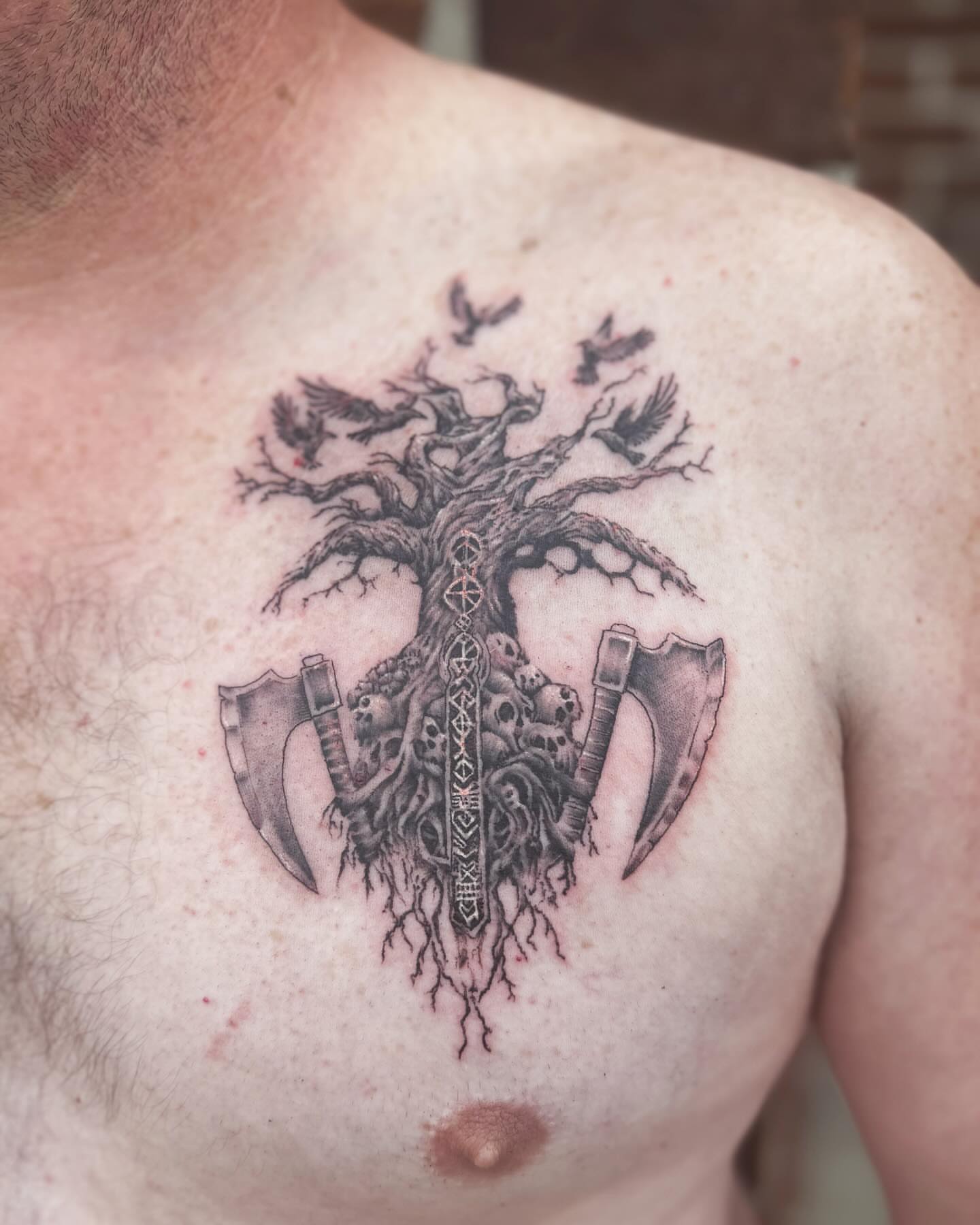 Tattoo by @tattman9000 — black_and_grey, dark_realism