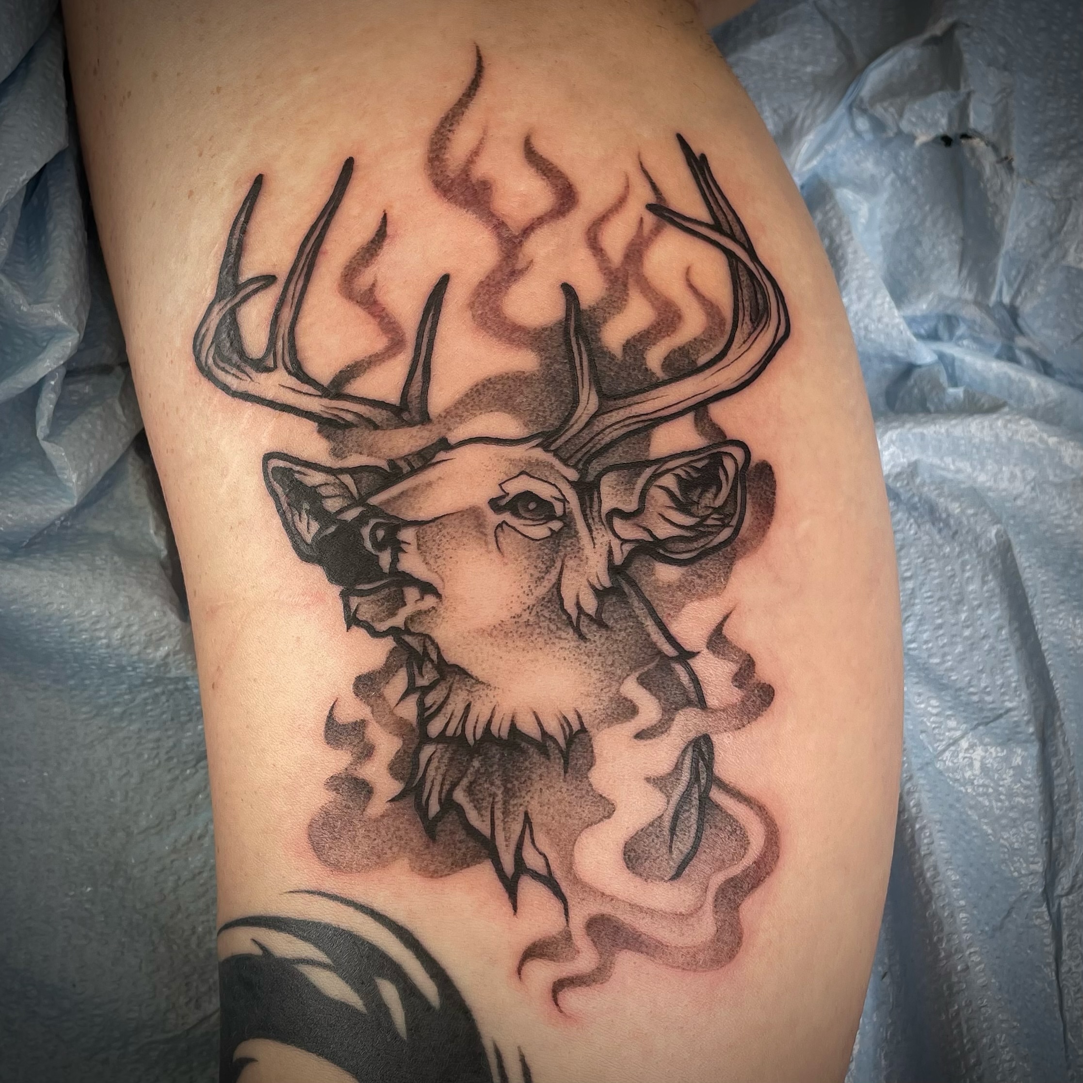 Tattoo by @darkwood.tattoos — dotwork, black_and_grey