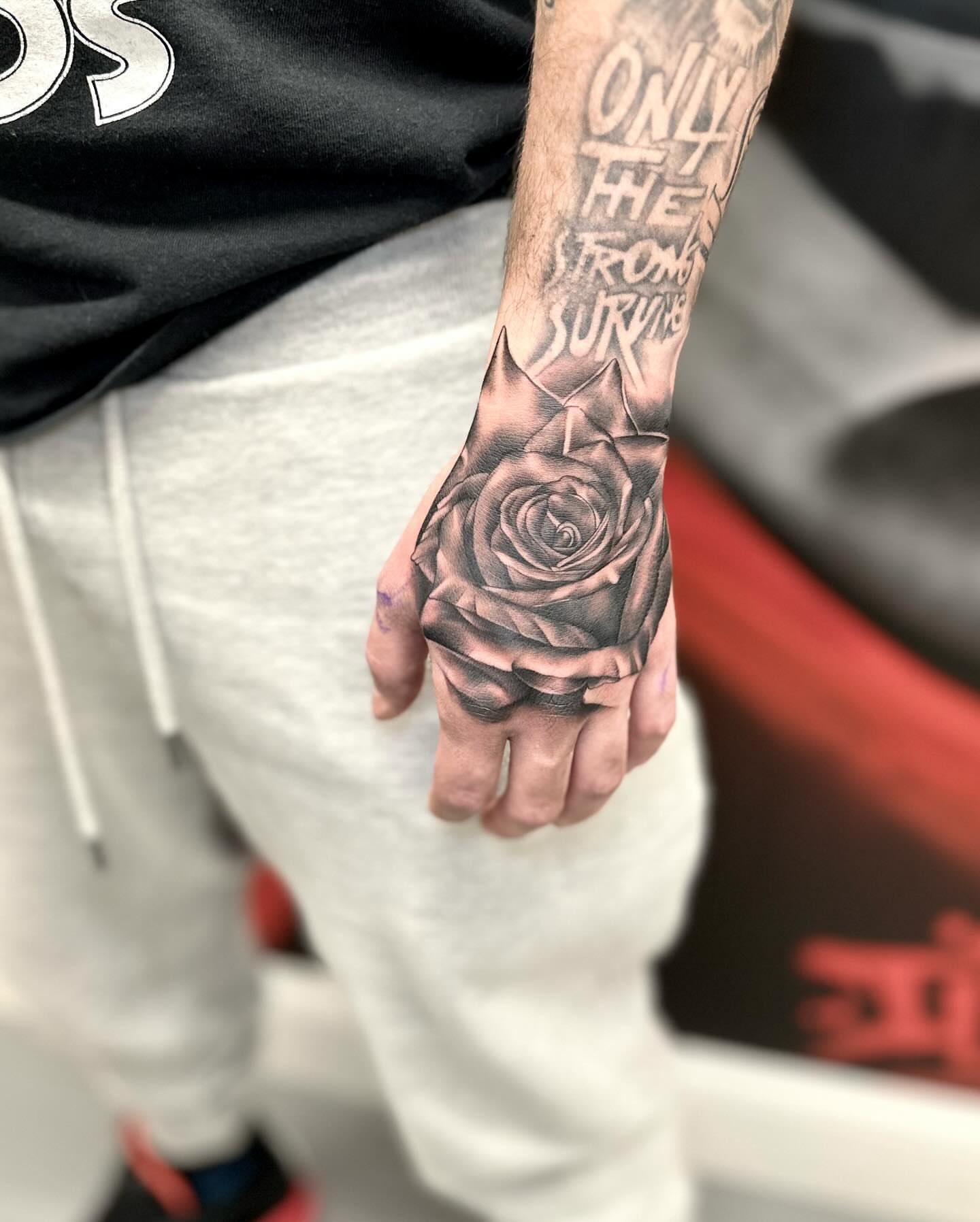 Rose black and grey tattoo on the hand by DJ ๐จ๐พโ๐จ