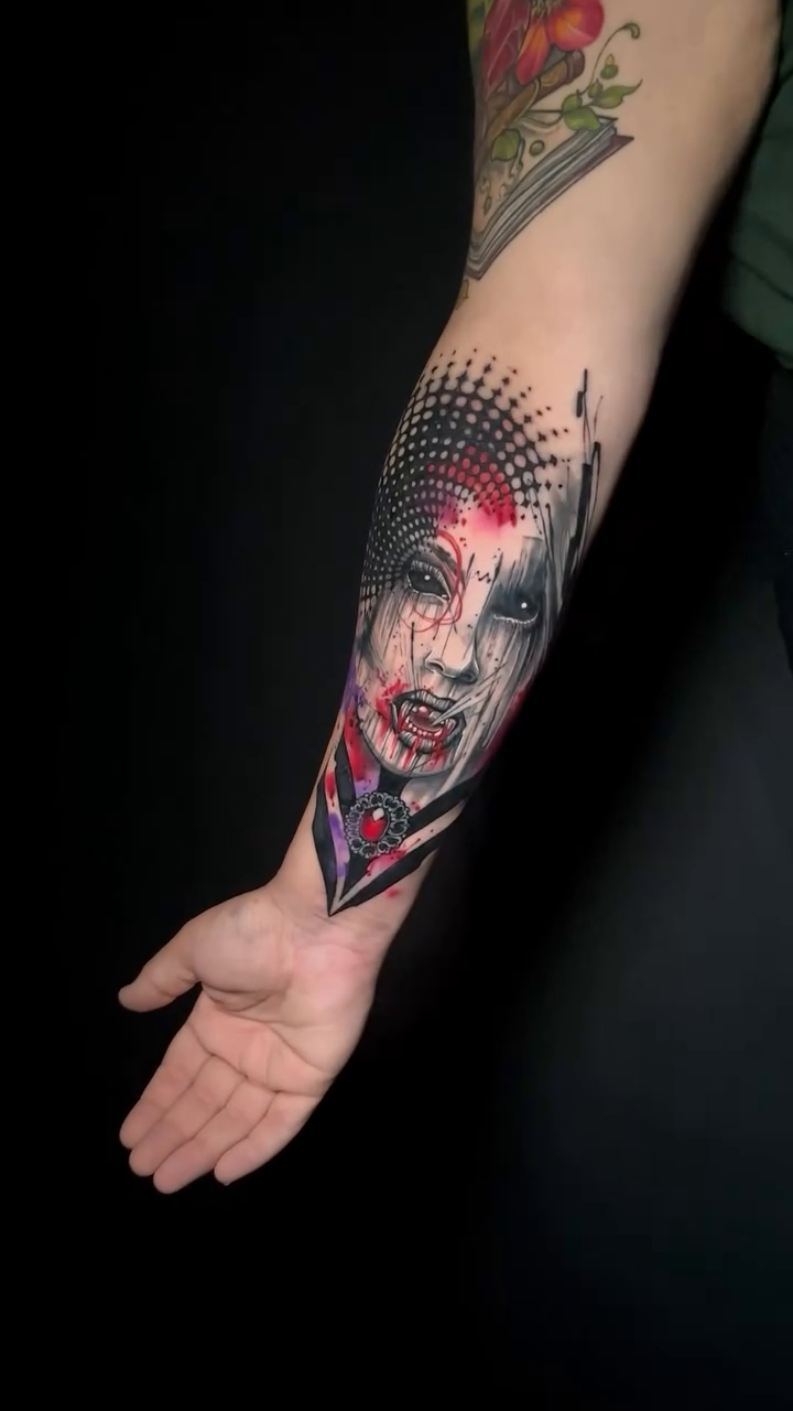 Vampire face realism tattoo by Alena Petunia