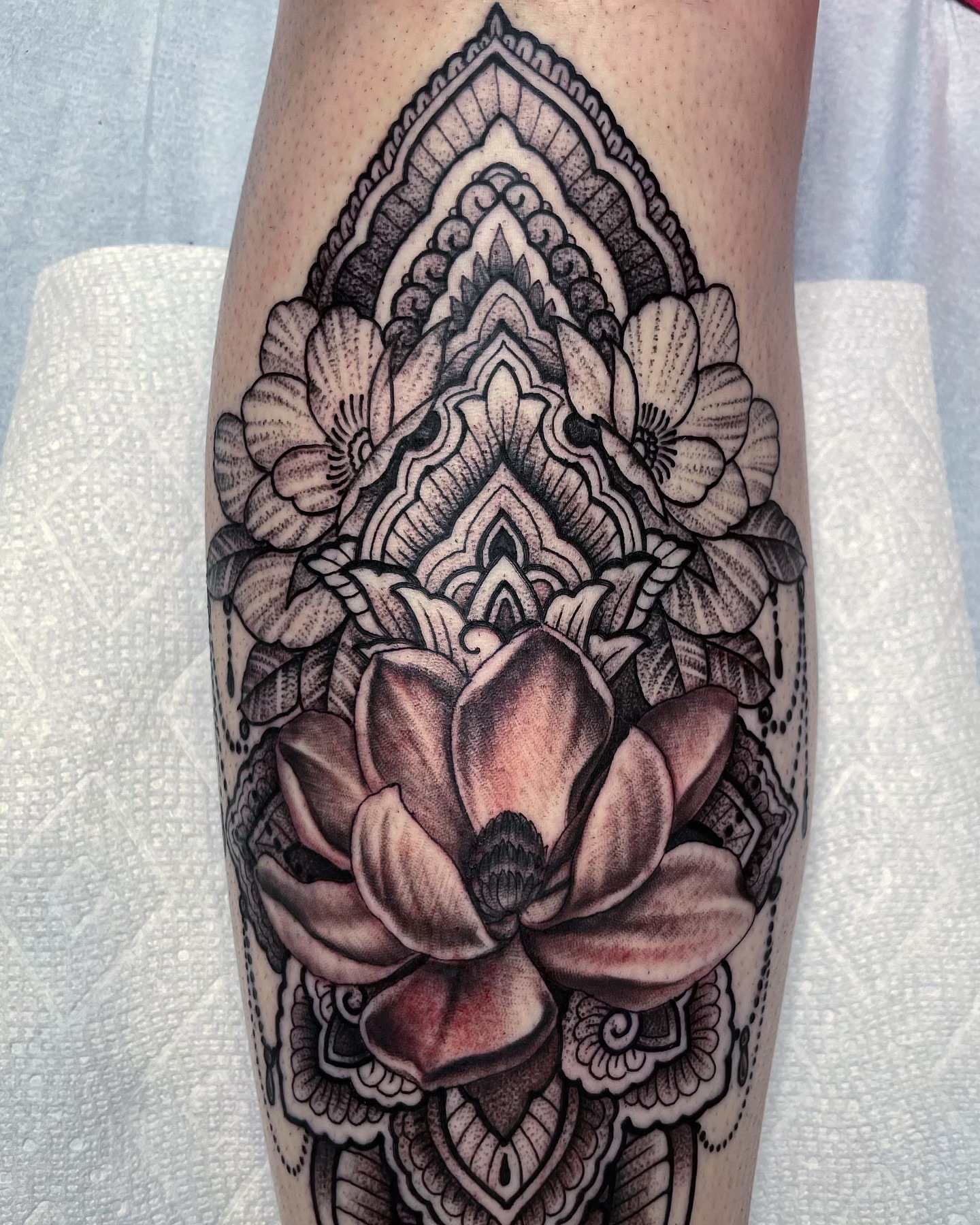 Tattoo by @shesarudemisfit — black_and_grey, ornamental