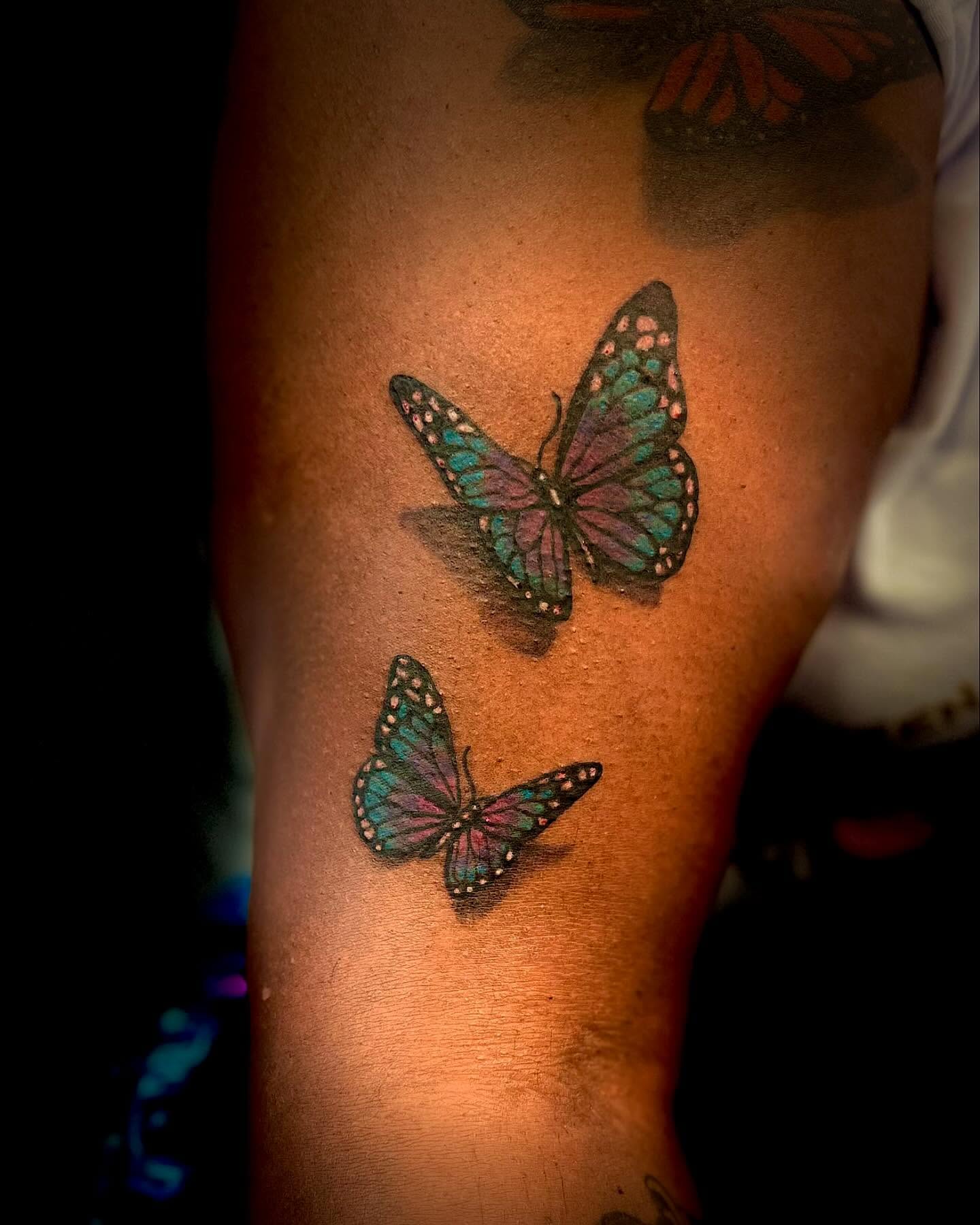 Butterflies dotwork tattoo on the forearm by Blair The Artist!