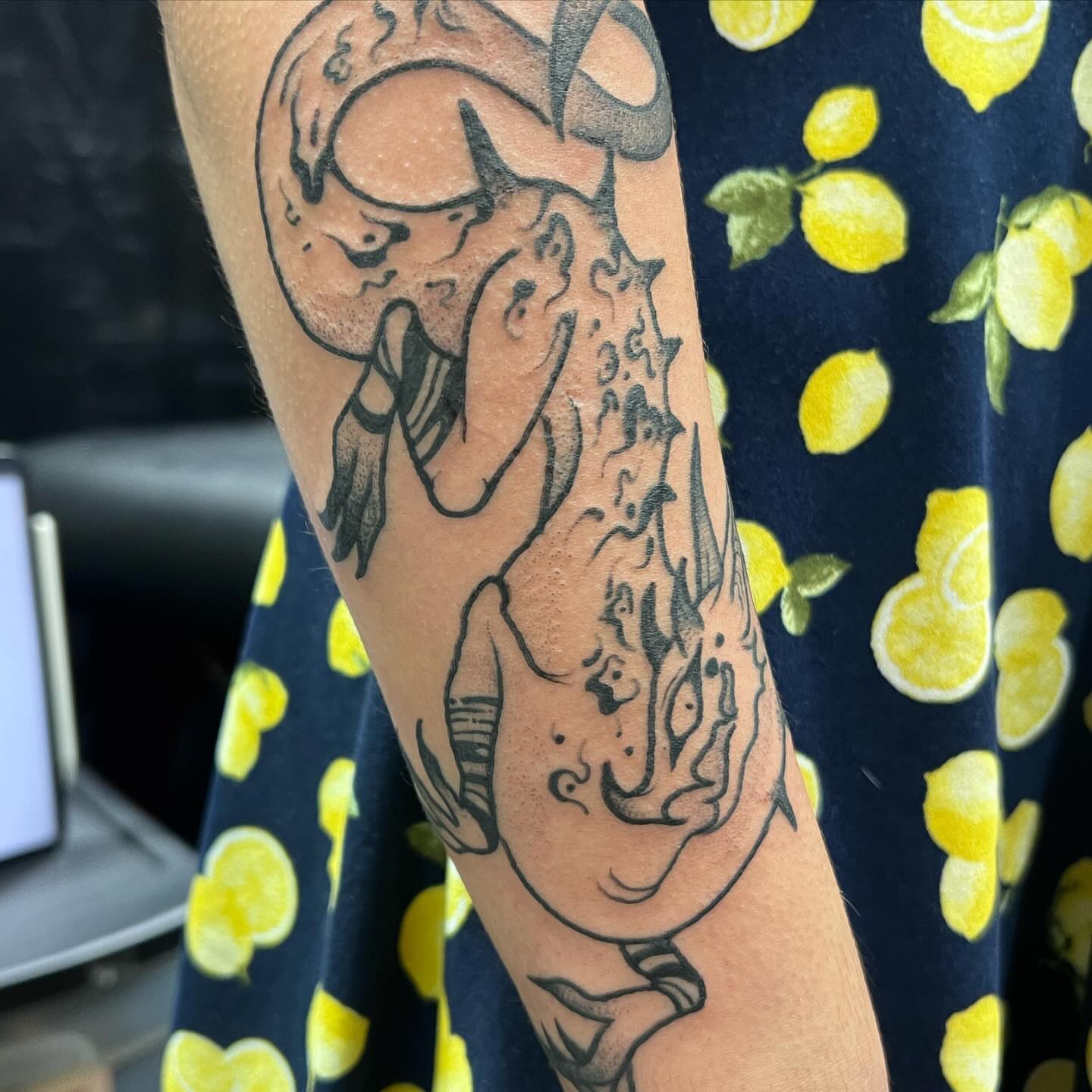 Tattoo by @birchbeast — black_and_grey