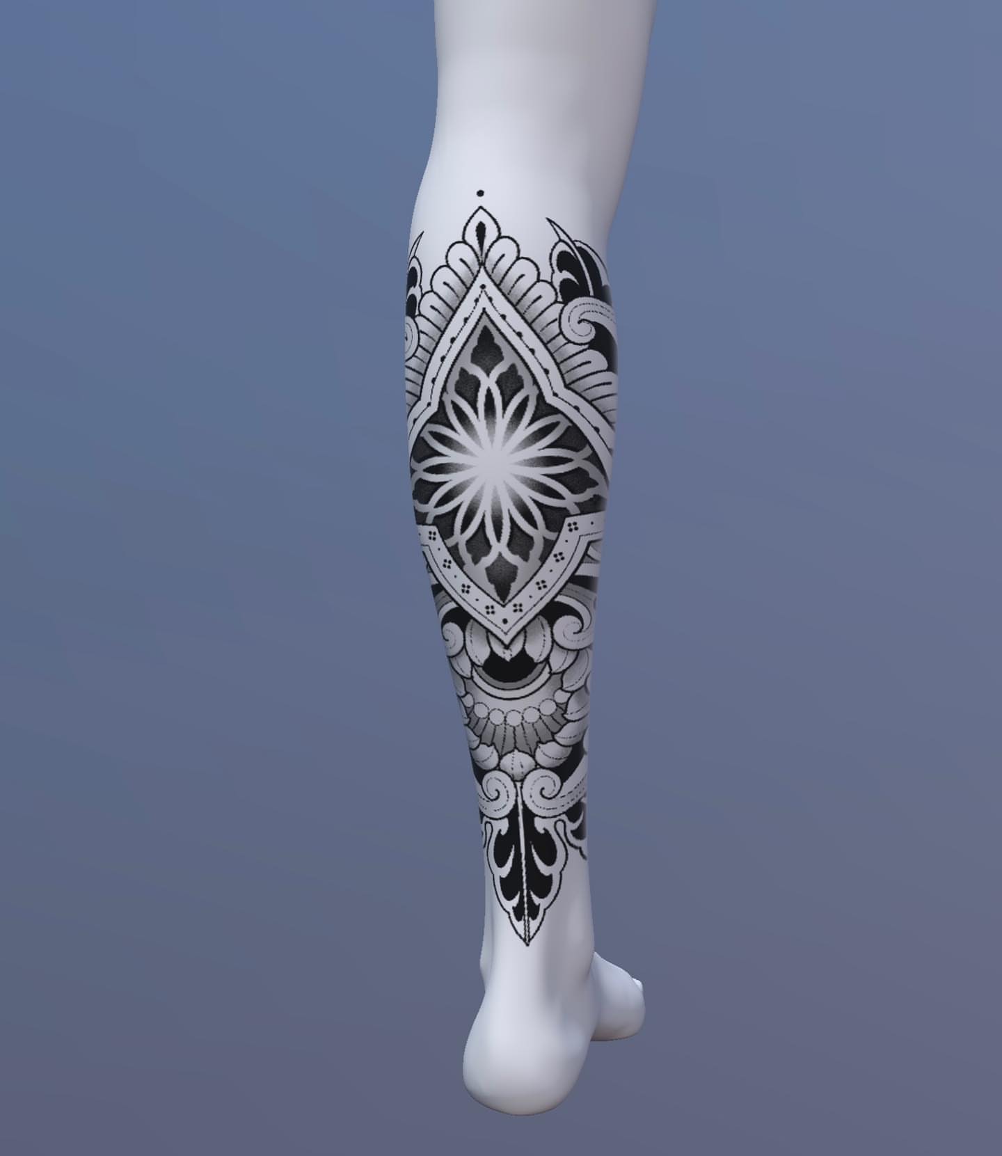 Mandala geometric tattoo on the calf by Rose Ulinski
