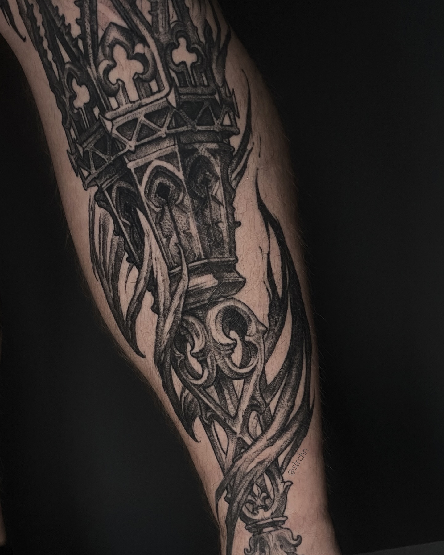 Tattoo by @strchn — black_and_grey, ornamental