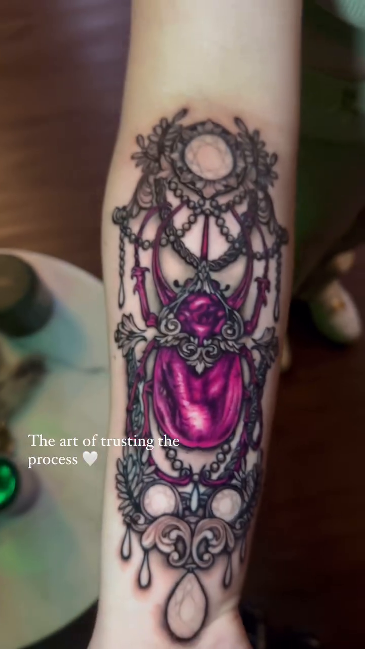 Ornate scarab beetle pendant ornamental tattoo by 𝕸𝖊𝖌𝖆𝖓 𝕮𝖍𝖊𝖛𝖆𝖙𝖊𝖜𝖆🦇 Brooklyn Tattoo Artist