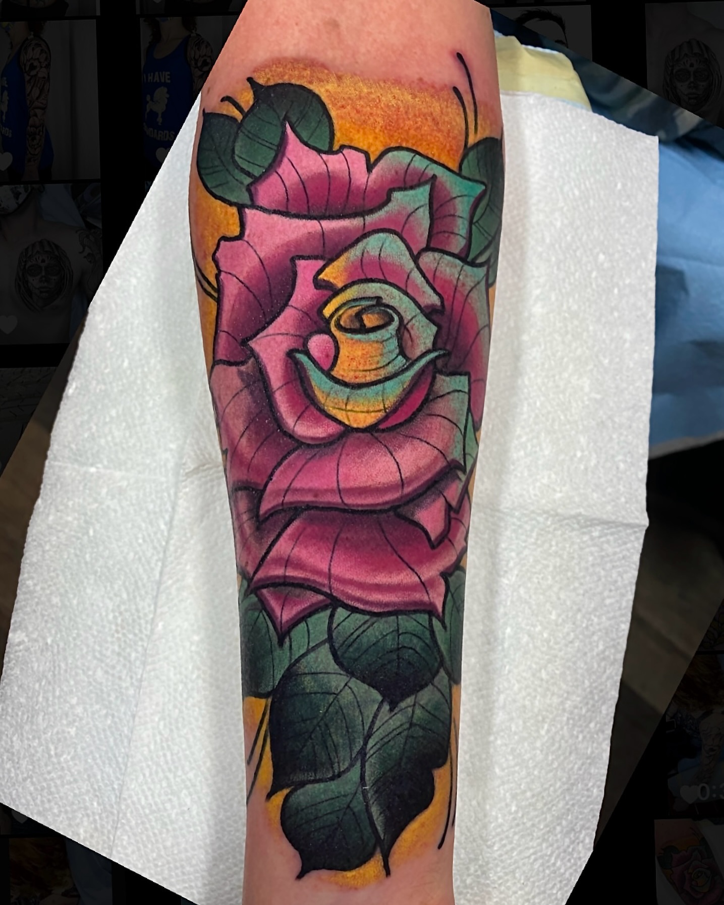 Rose American traditional tattoo on the forearm by Ty Pallotta, Austin, Texas