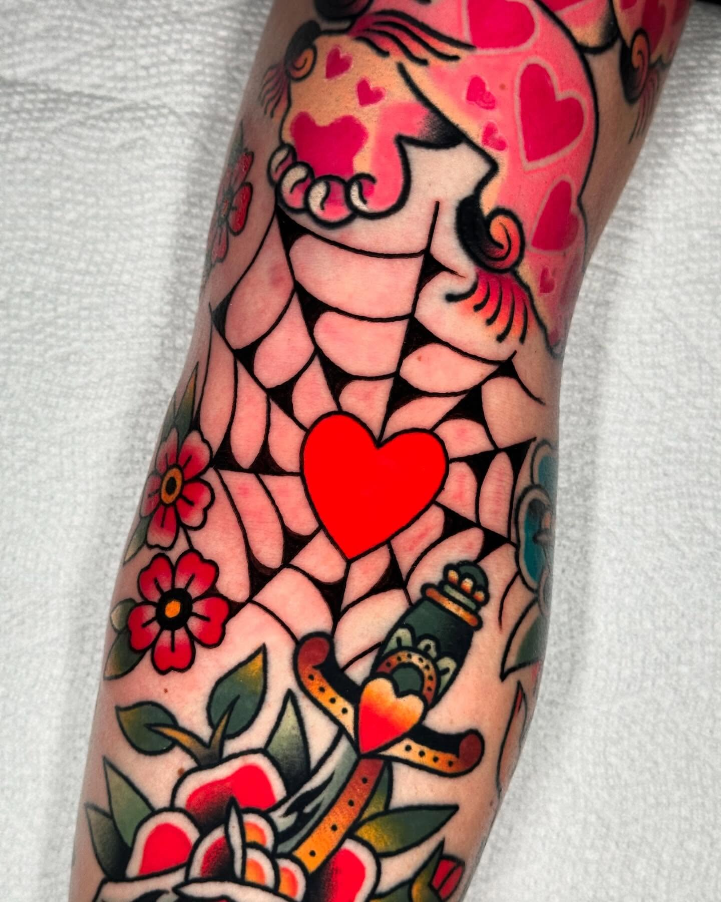 Snake and heart American traditional tattoo on the forearm by π»πππππ πΉπππ
