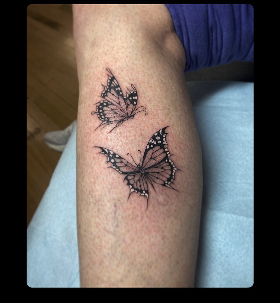 Butterflies dotwork tattoo on the forearm by Alan Pham, San Jose, California