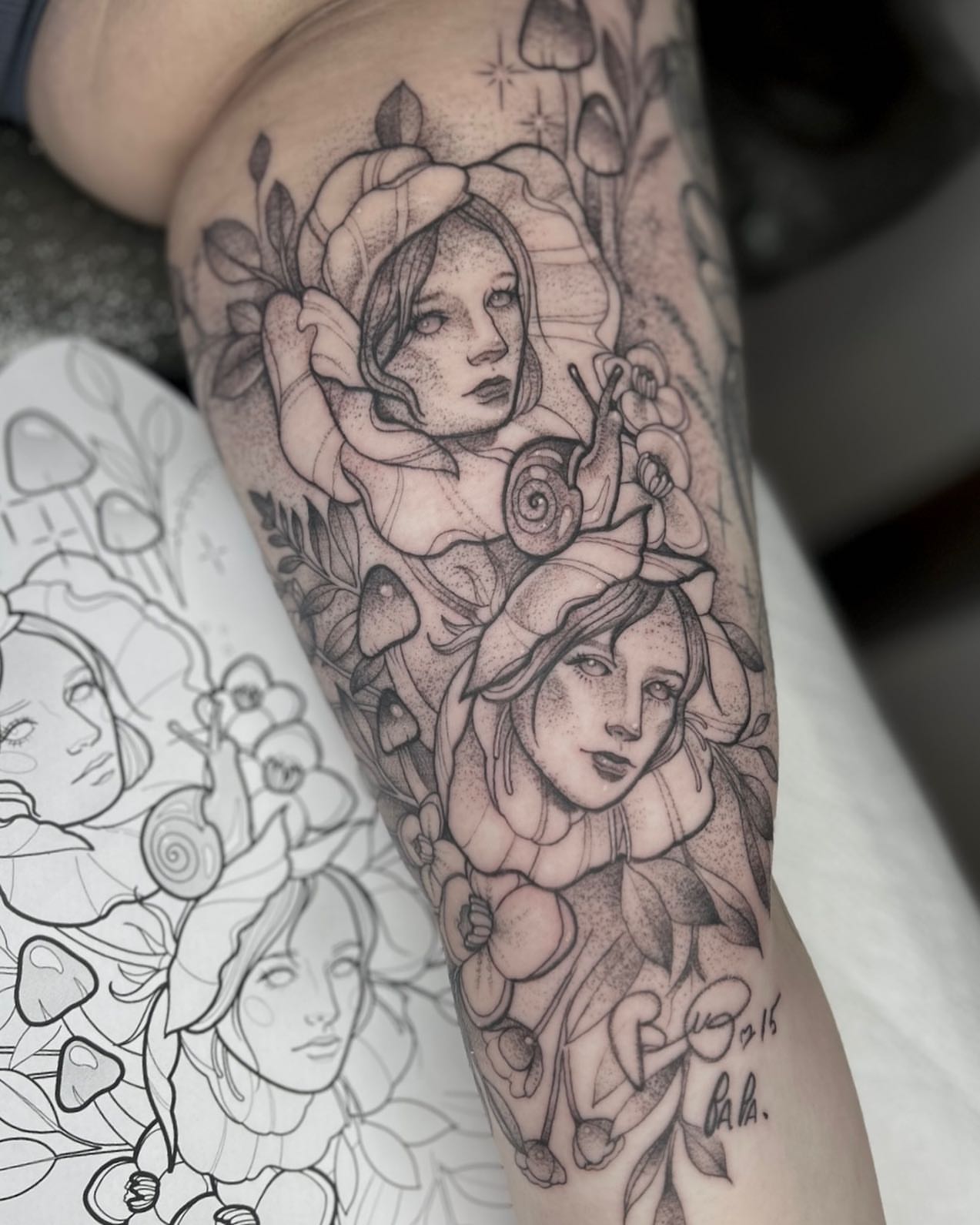 Tattoo by @lovelytattooing — dotwork, black_and_grey