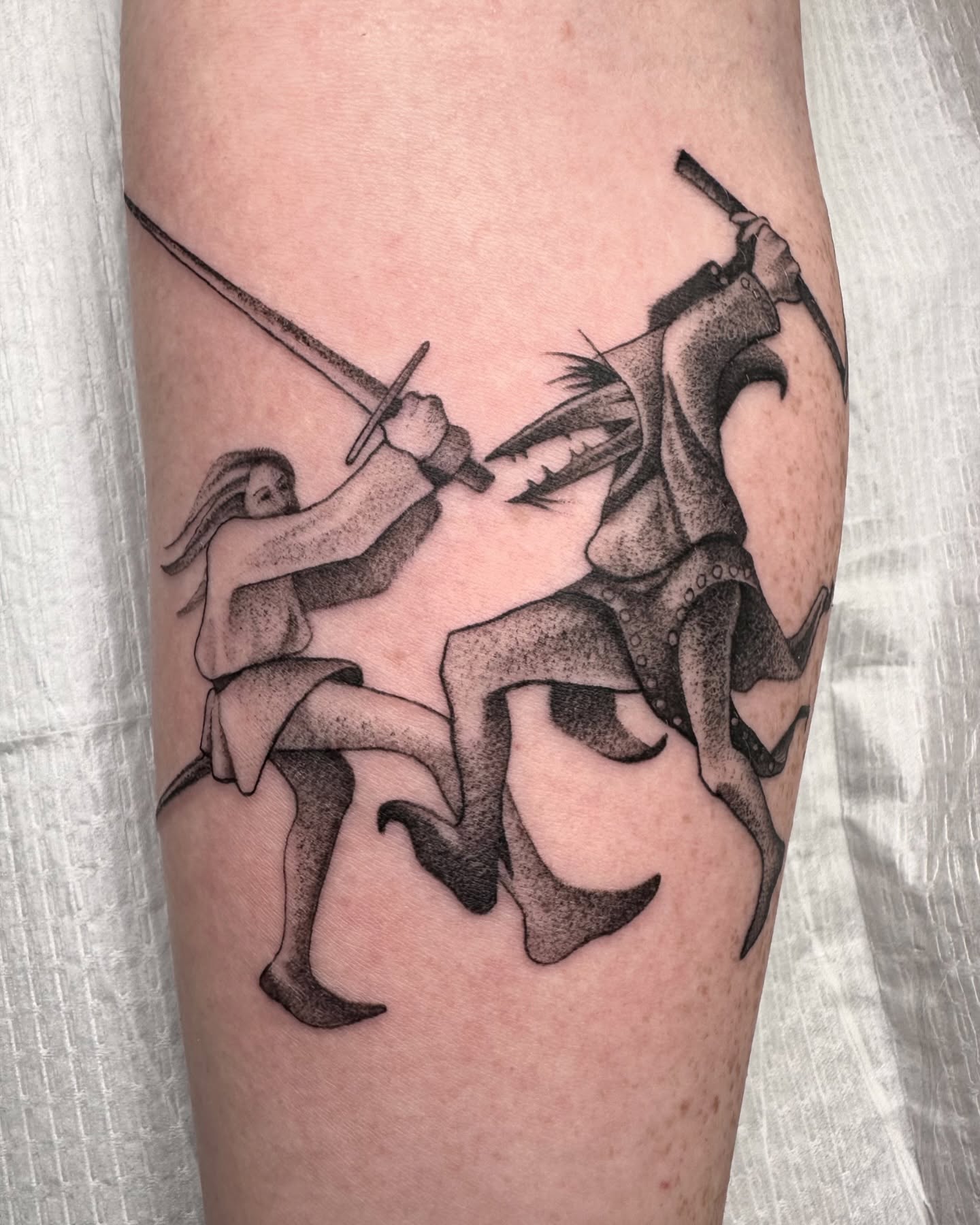 Duel dotwork tattoo on the forearm by ᴇʟɪᴢᴀ ɢᴏɴᴢᴀʟᴇᴢ