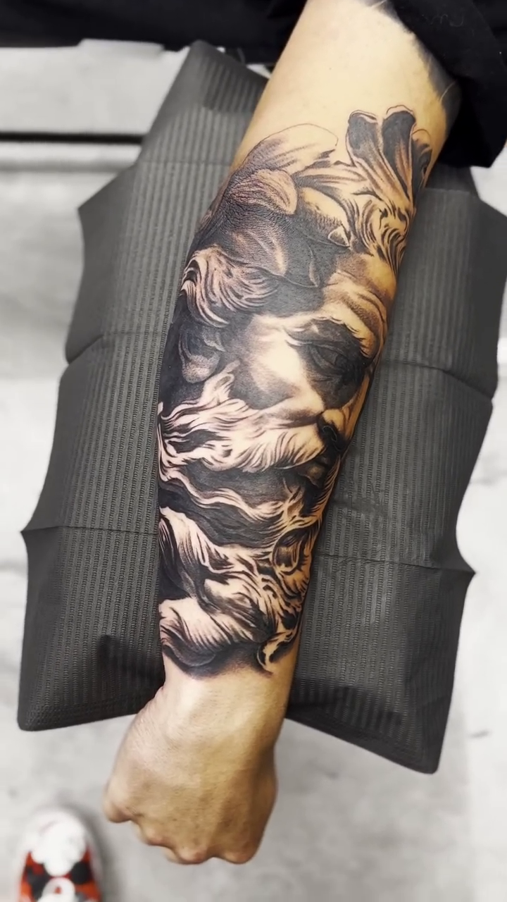 Portrait of a bearded man realism tattoo by Andrew Wine🍷Tattoo