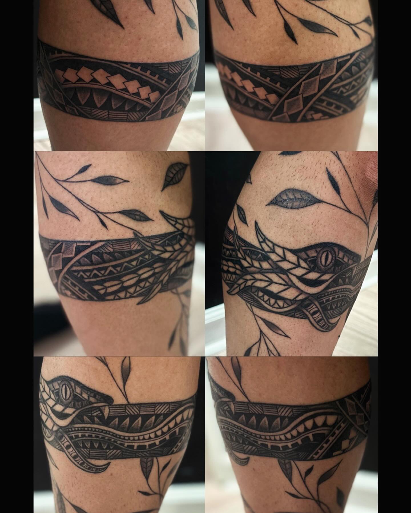 Tribal band with leaves tribal tattoo on the forearm by Roxanne Ochoa