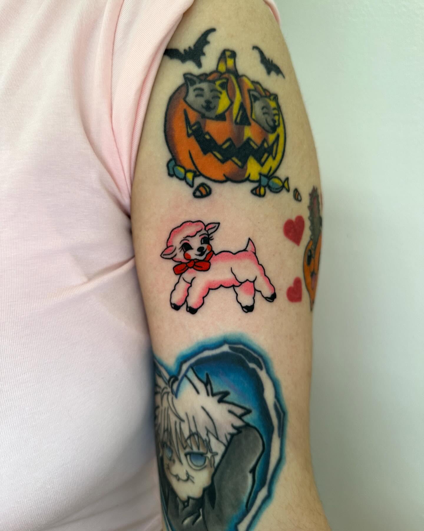 Halloween-themed tattoos American traditional tattoo on the forearm by ⠀Joey Rosado