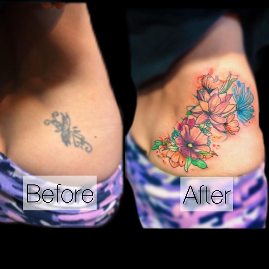 Flowers watercolor tattoo on the shoulder by โงโ โฑ โพ ๐ณ๐๐๐๐๐ โฆ โฑ โโง