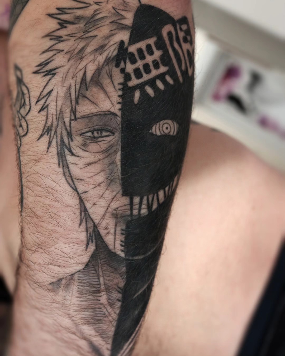 Tattoo by @tokarev_igor_tattoo — anime, black_and_grey