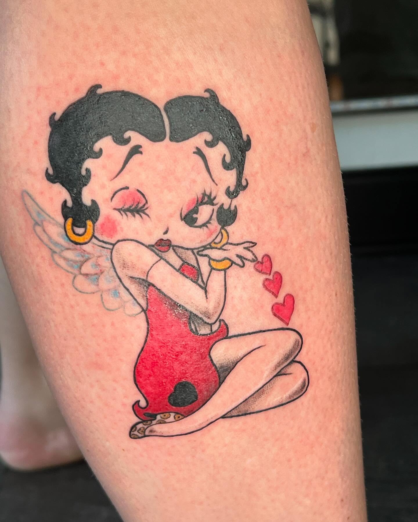 Betty Boop American traditional tattoo on the thigh by Vincent C DiBiaso, Covington, Kentucky
