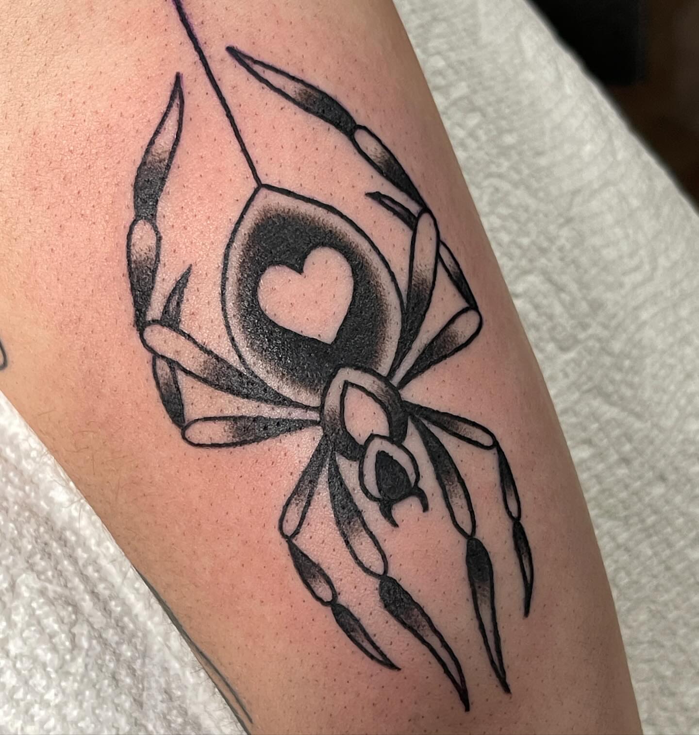 Spider black and grey tattoo on the forearm by ✮KAT✮