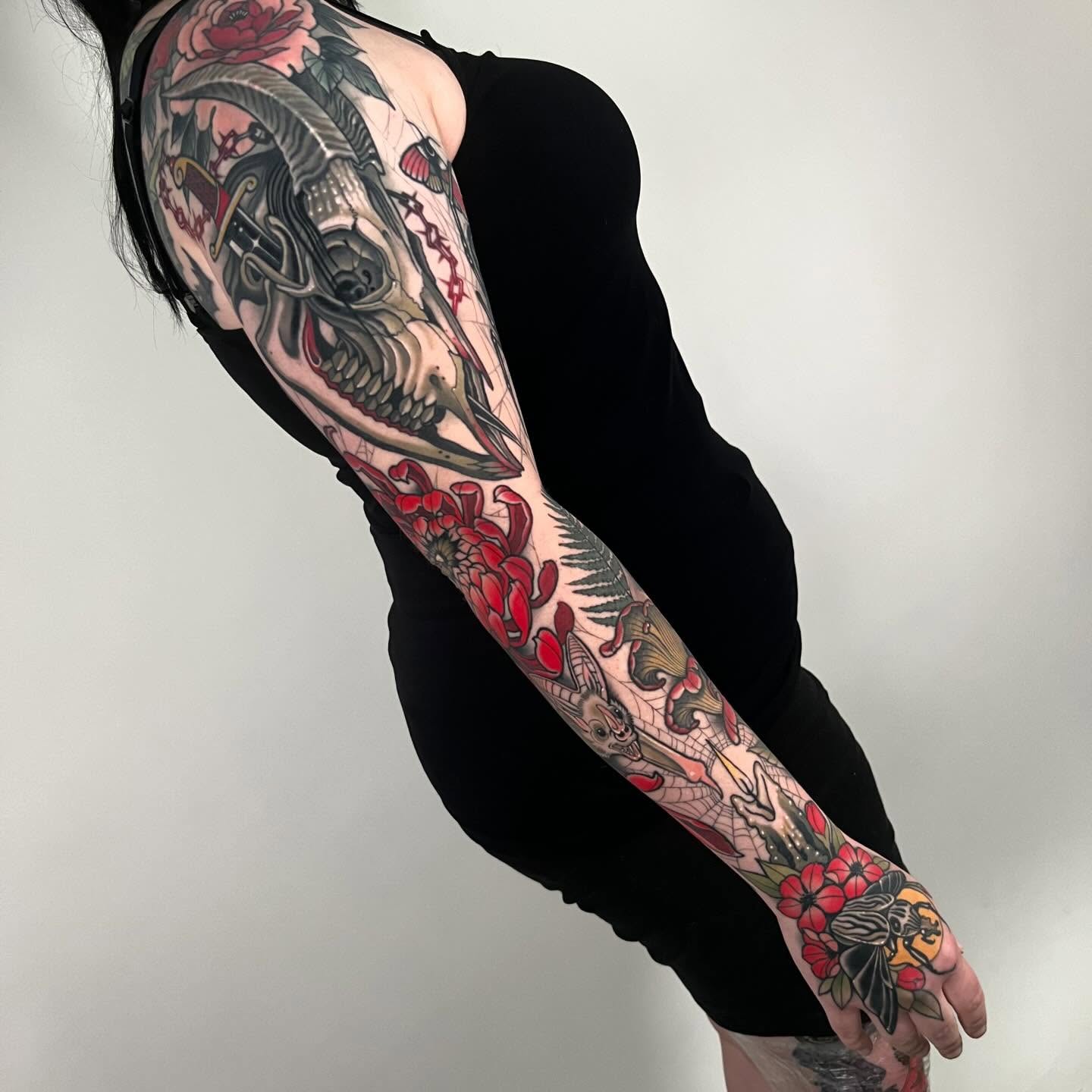 Tattoo by @saralewistattoo — american_traditional, dotwork