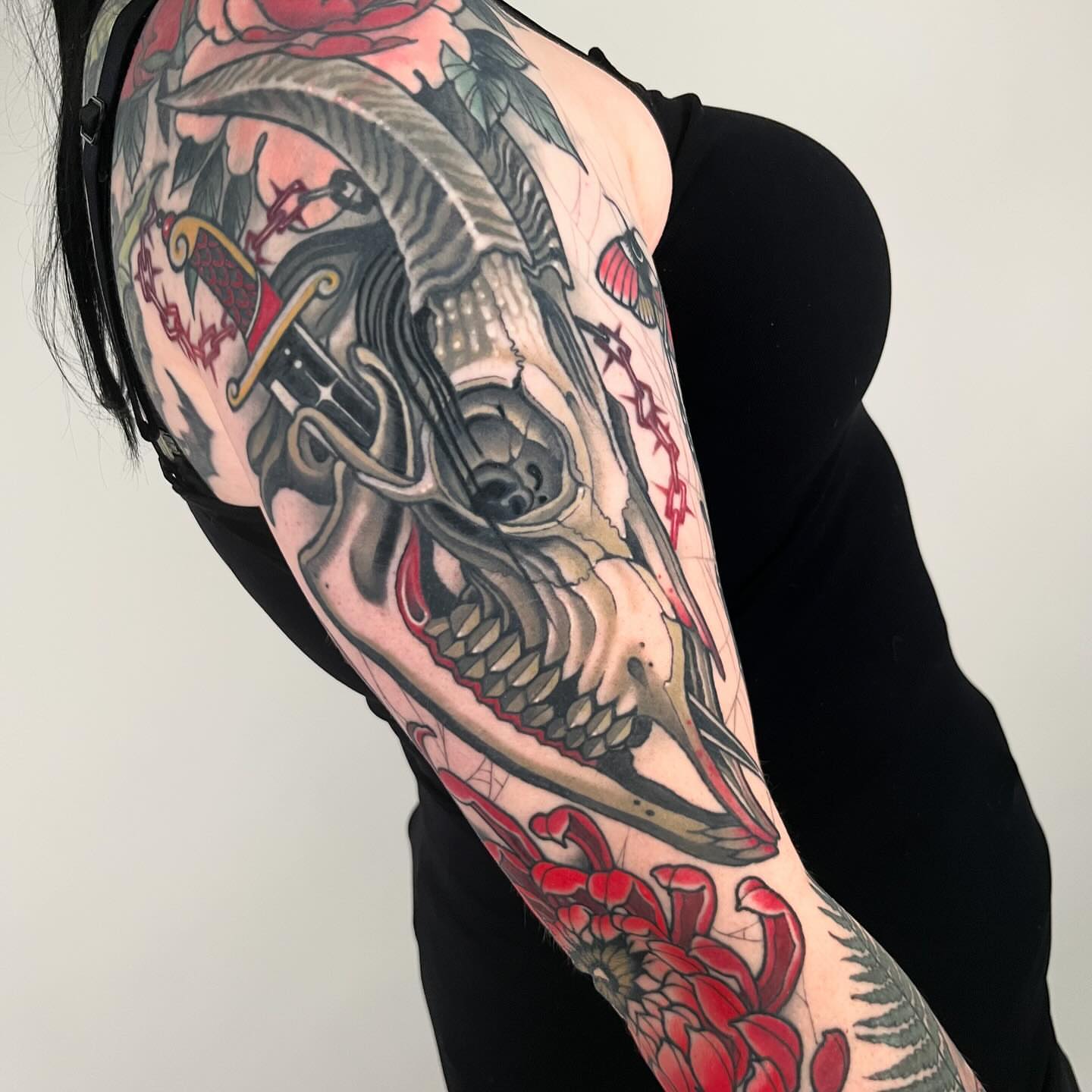 Tattoo by @saralewistattoo — american_traditional, dark_realism