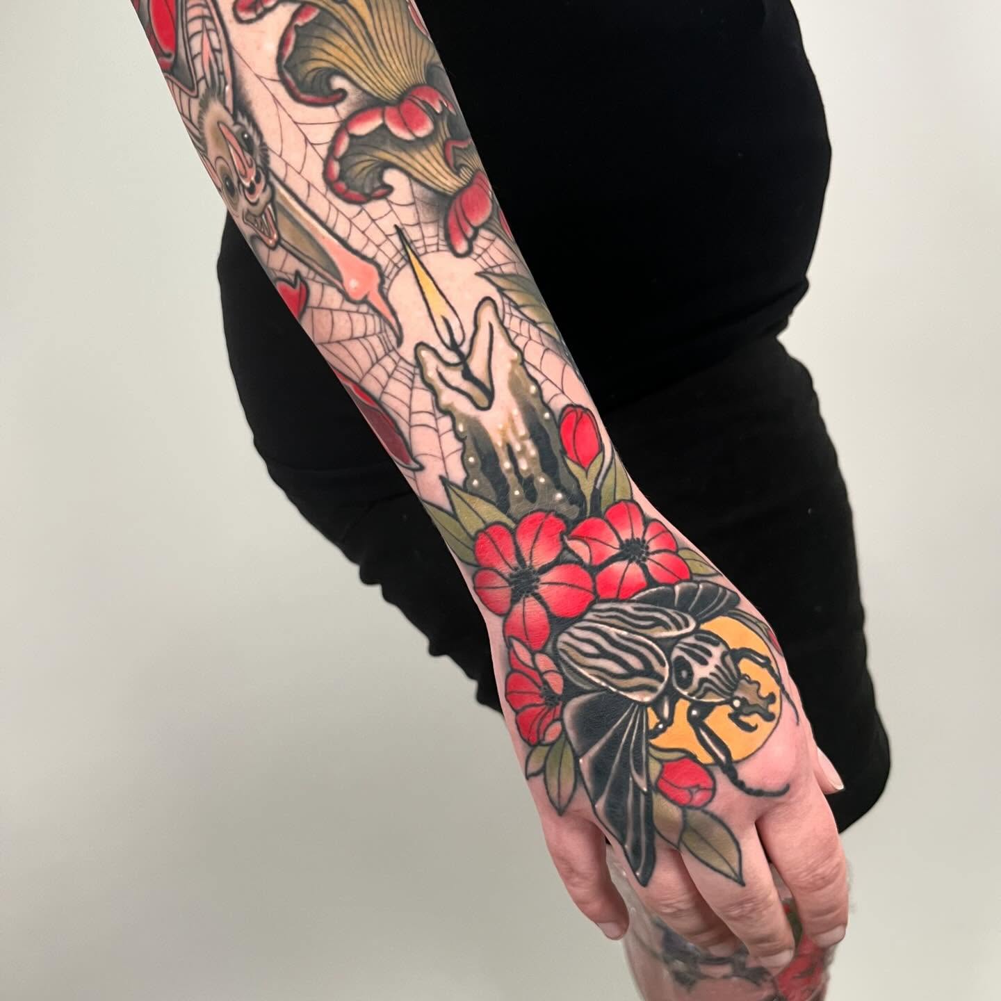 Tattoo by @saralewistattoo — american_traditional, dotwork