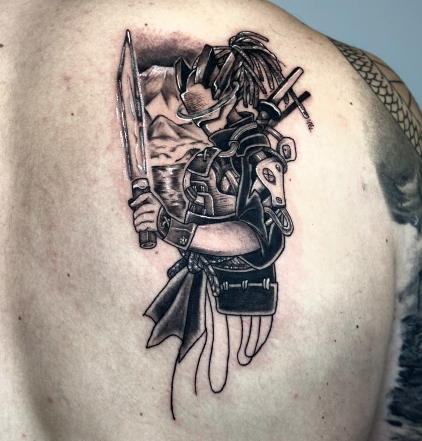 Tattoo by @kuropink_tattoo — black_and_grey