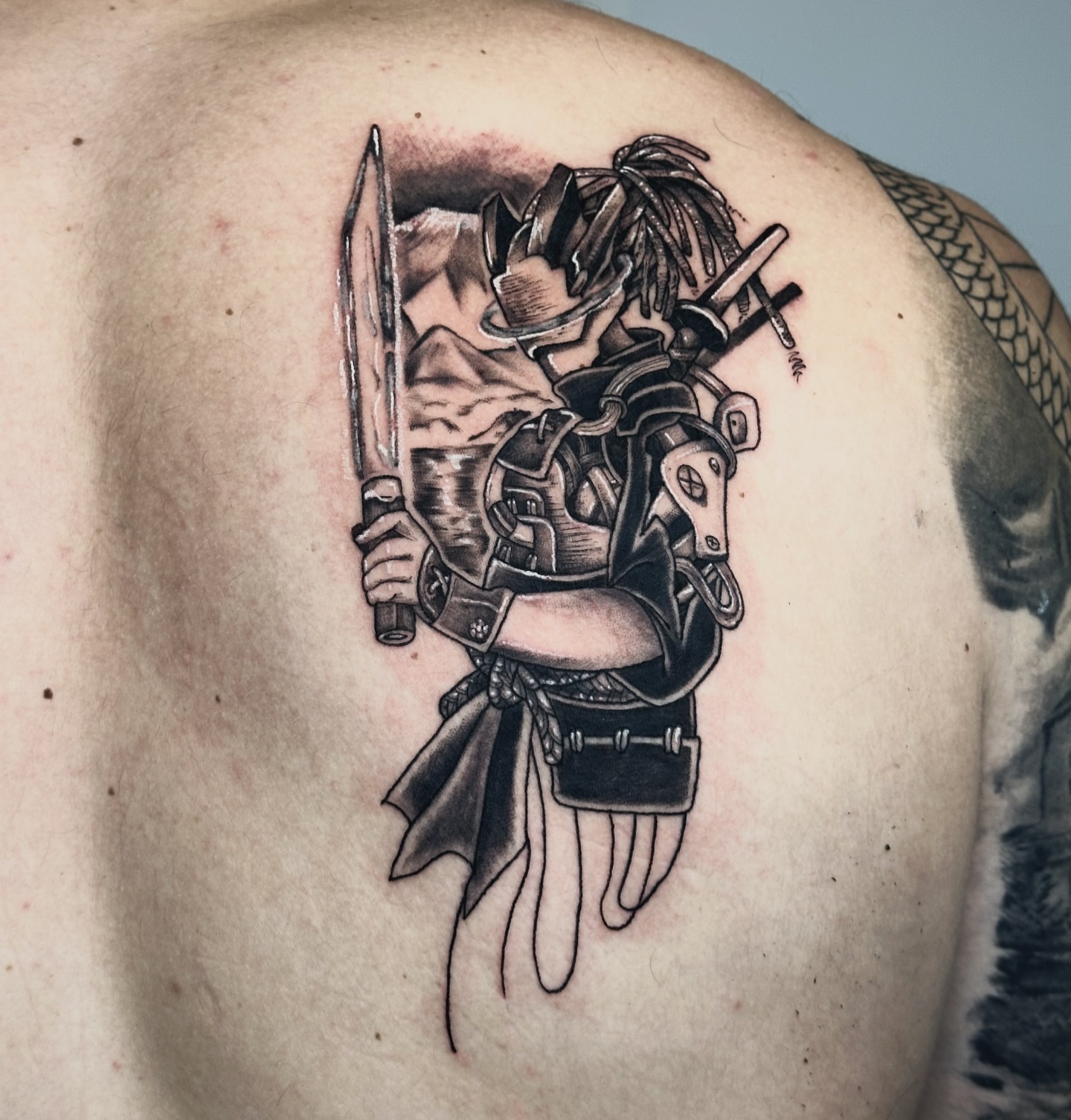 Tattoo by @kuropink_tattoo — black_and_grey