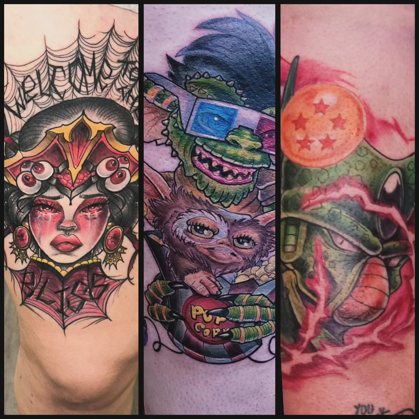 Monster mash dotwork tattoo on the forearm by Dawne Michele