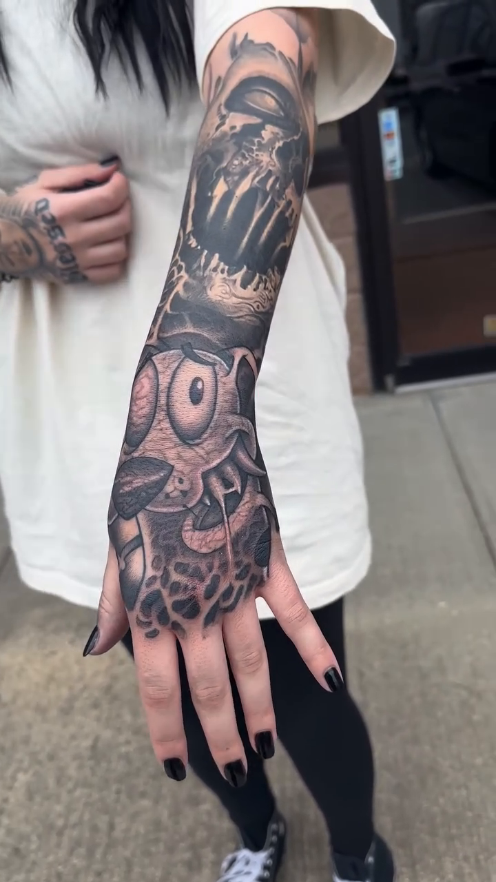 Tattoo by @aaronmtattoos — dark_realism, black_and_grey