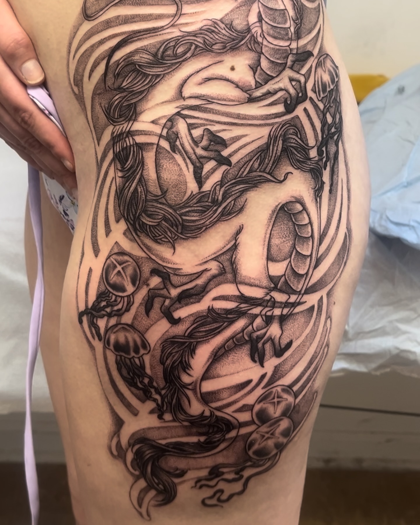 Tattoo by @thora_lorelei — dotwork, realism