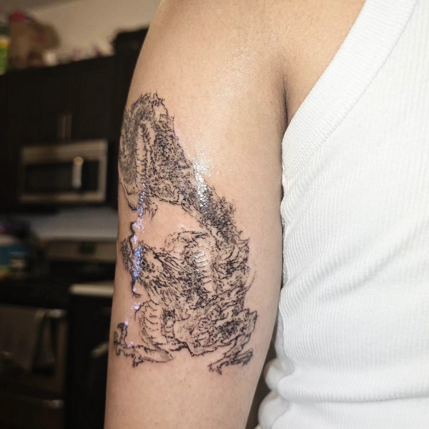 Owl black and grey tattoo on the upper arm by Branded ꪉꪗ Brandon ∴ b.liew ∴ Tattoo ∴ NYC