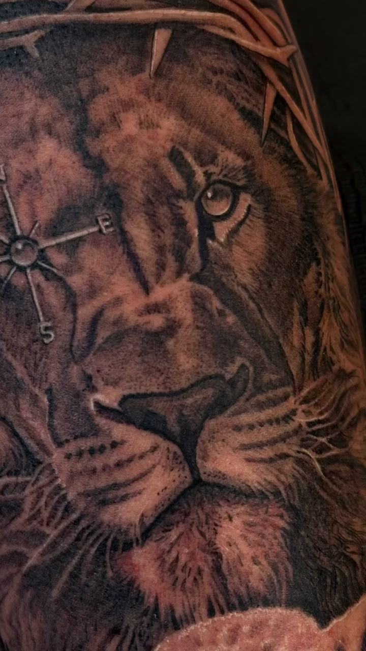Lion and lamb realism tattoo by Michael Tovar