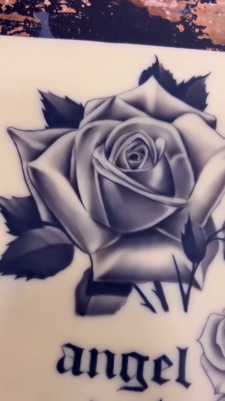 Rose and lettering realism tattoo by inkzombi