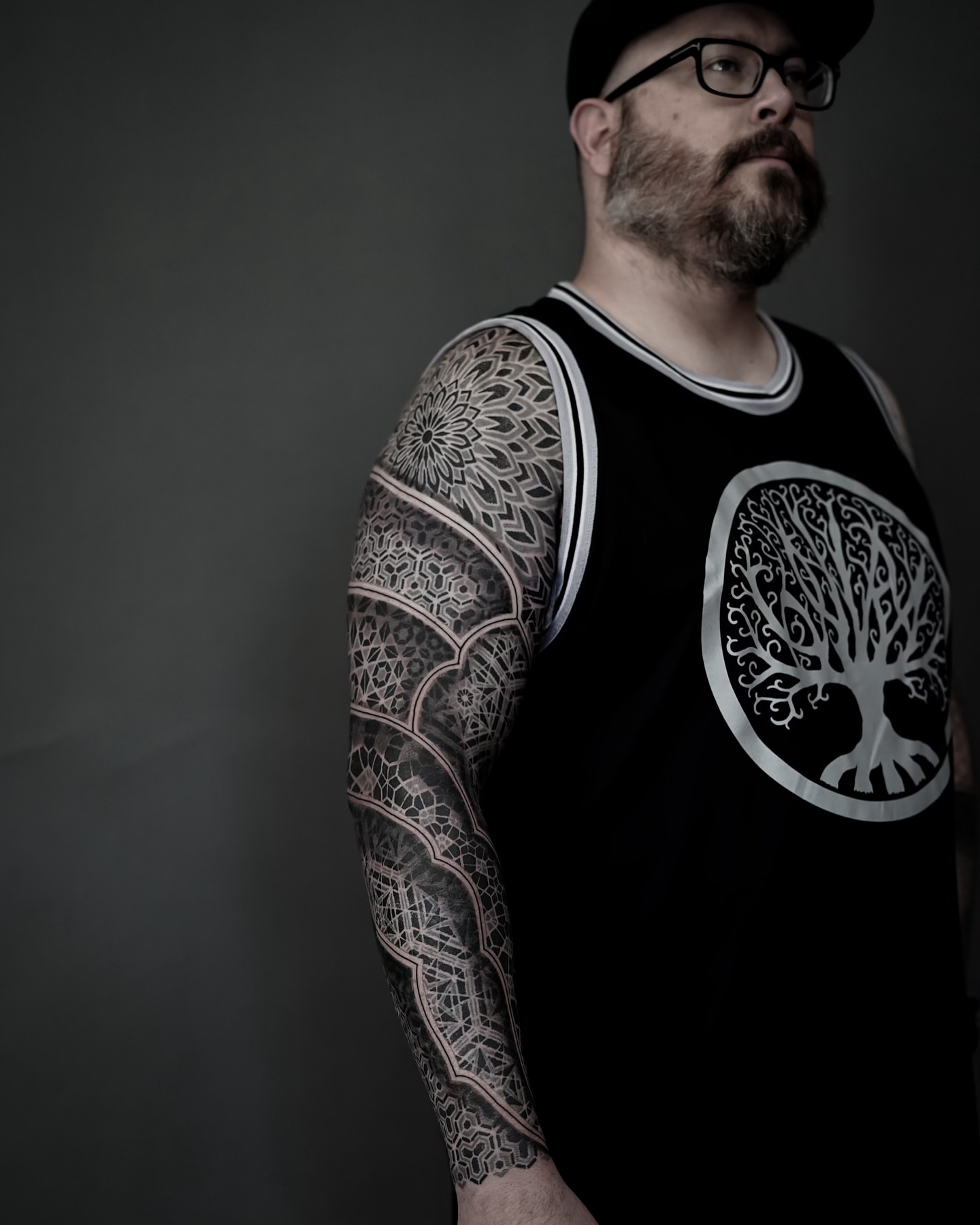 Geometric mandala geometric tattoo on the upper arm by Oliver kenton, San Diego, California