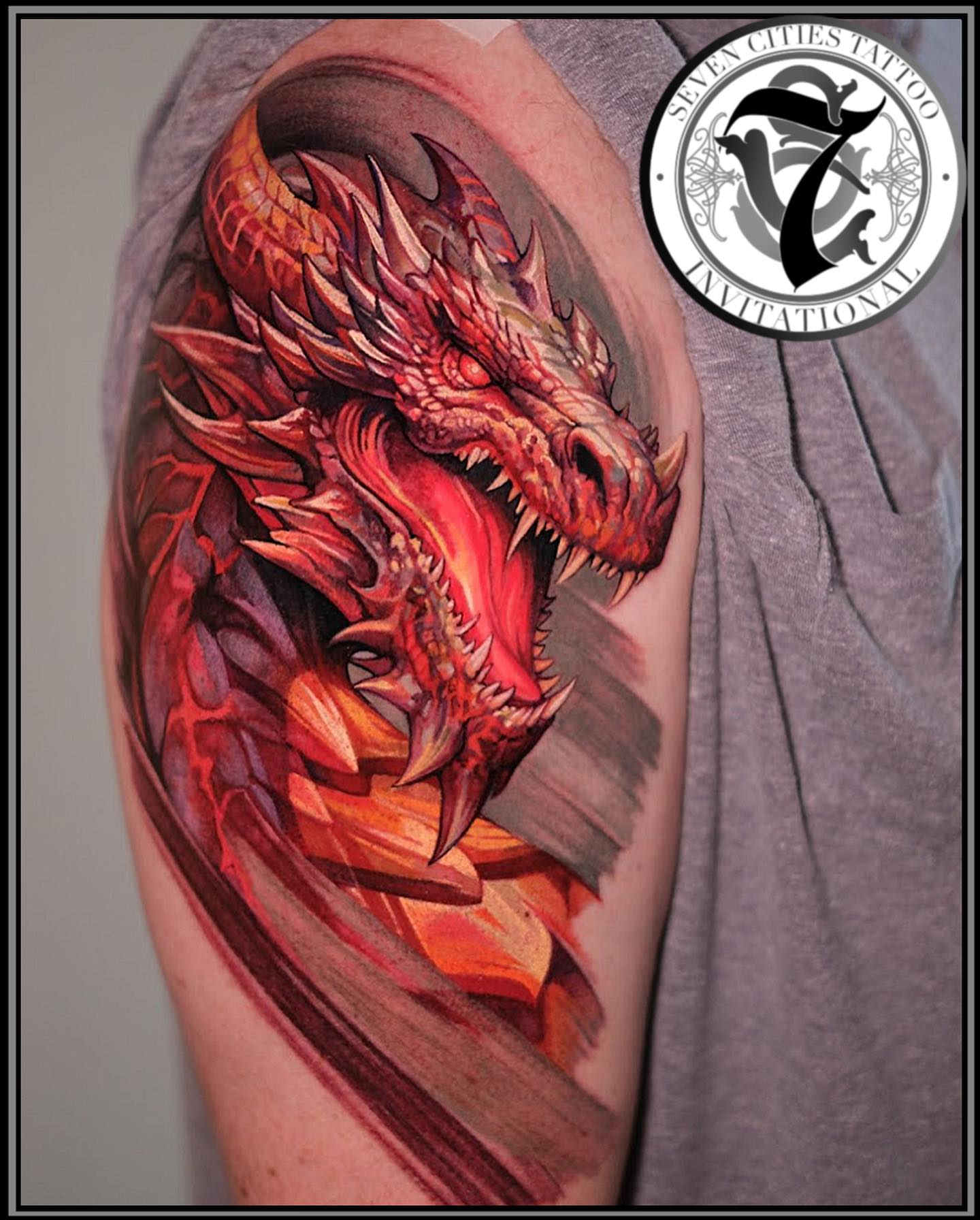 Dragon realism tattoo on the shoulder by ๐
๐ฏ๐ข๐ซ๐ซ๐ ๐.