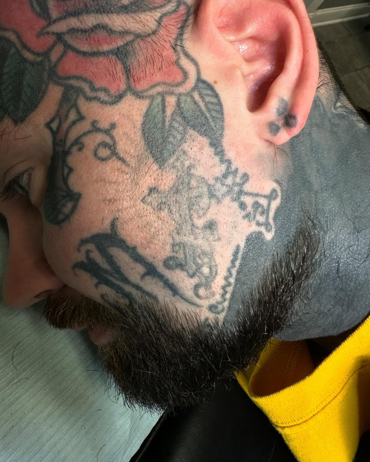 Floral design American traditional tattoo on the head by Ryan K Severe