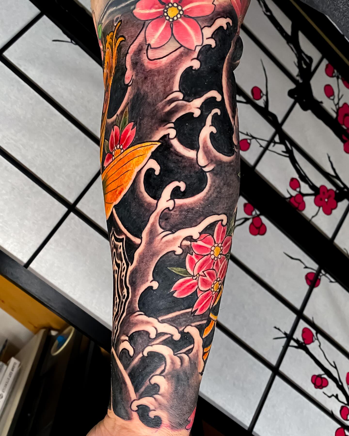 Cherry blossom tree japanese irezumi tattoo on the forearm by Eric James, Phoenix, Arizona