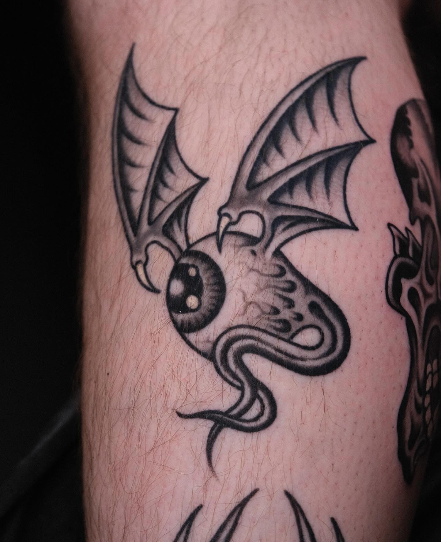 Tattoo by @dirtbagxchaz — black_and_grey