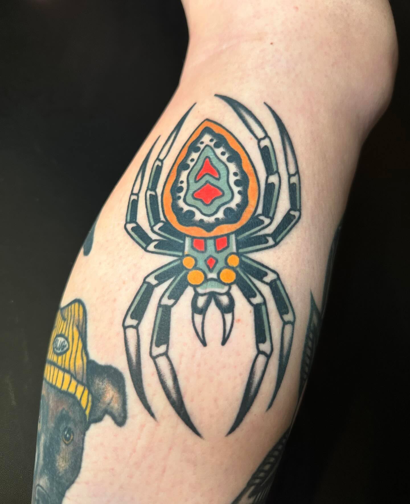 Spider geometric tattoo on the forearm by Chaz Otto