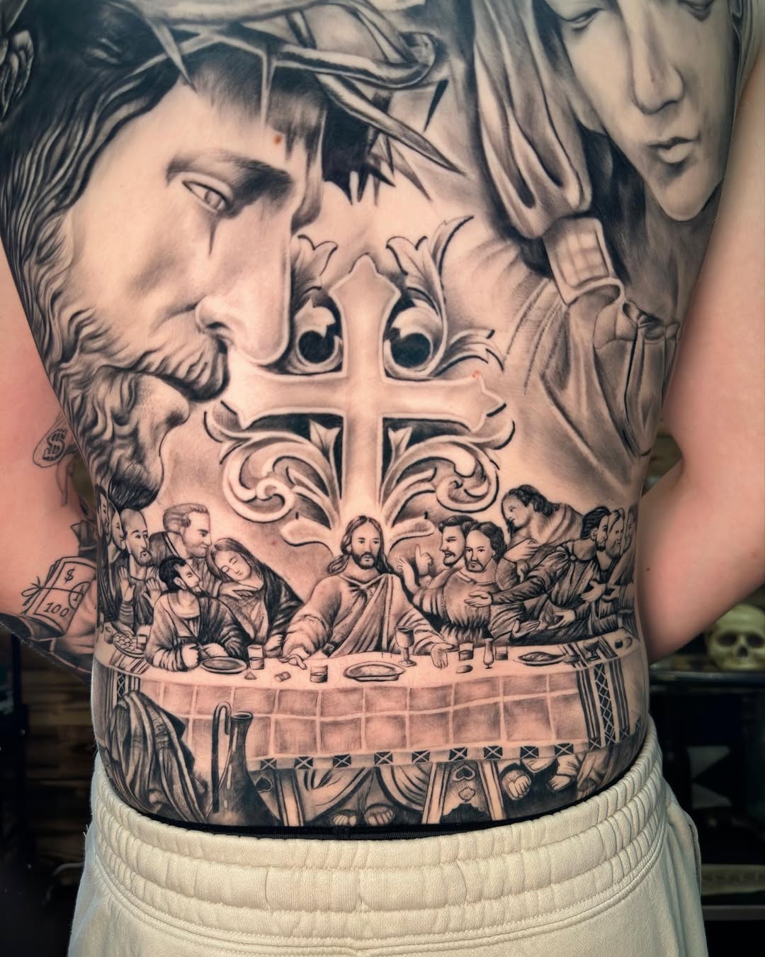 Jesus and the Last Supper realism tattoo on the torso by INK with KIRON 🇳🇵 🇺🇸DTX, Dallas, Texas