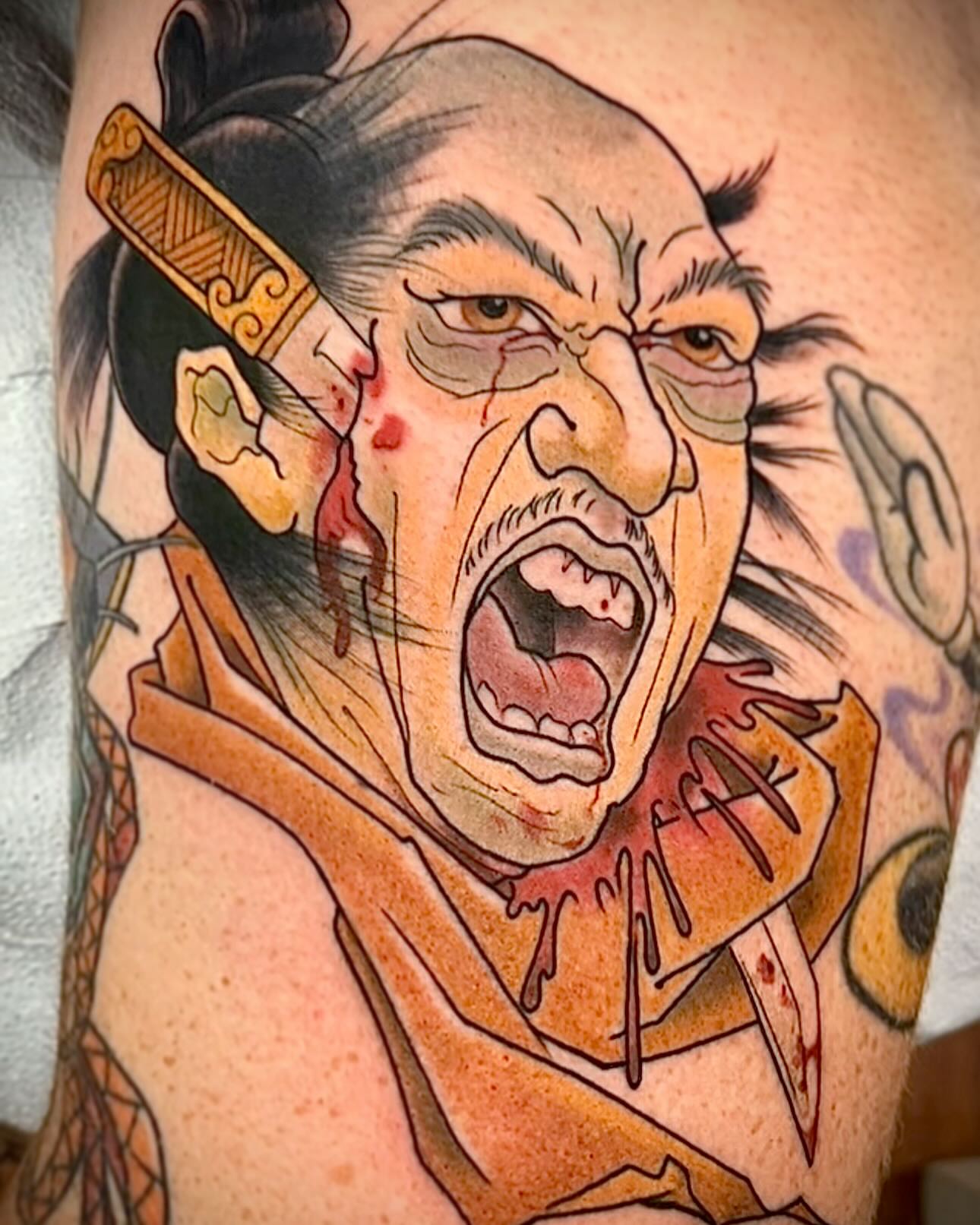 Angry samurai japanese irezumi tattoo on the forearm by biggstattoos